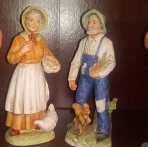 Vintage Old Couple with Eggs and Chickens